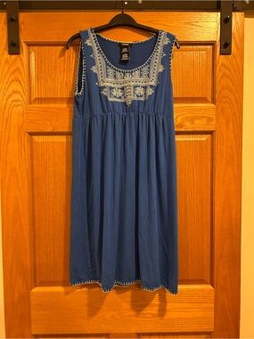 Boho Style Premise Royal Blue Embroidered Sleeveless Dress Size Large
